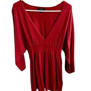 NWOT Express Red Wool Blend V-Neck Babydoll Sweater Large
